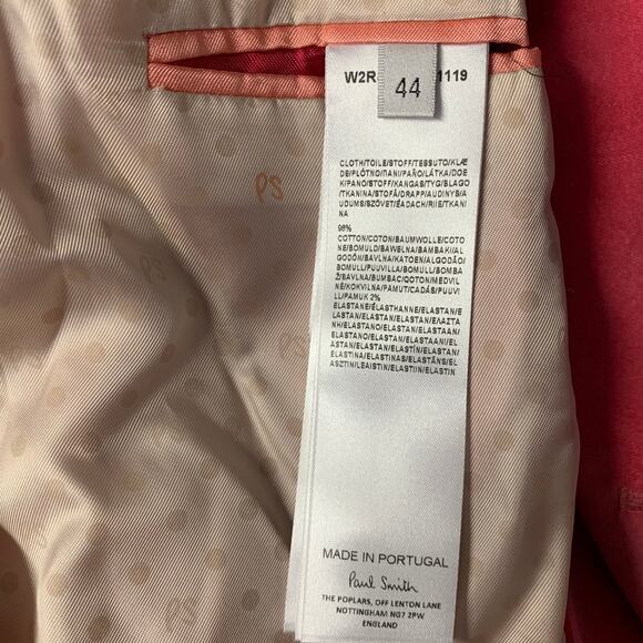 PS by PAUL SMITH Size M Pink Cotton / Elastane Velvet Jacket - Picture 5 of 6